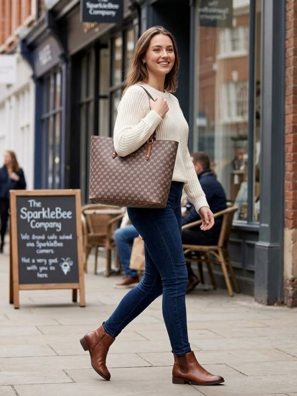 David Jones Beige and Brown Shoulder Bag